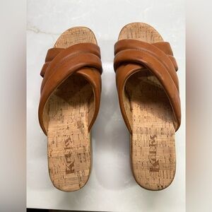 KORKS Women's Brown Leather Platform Sandals.